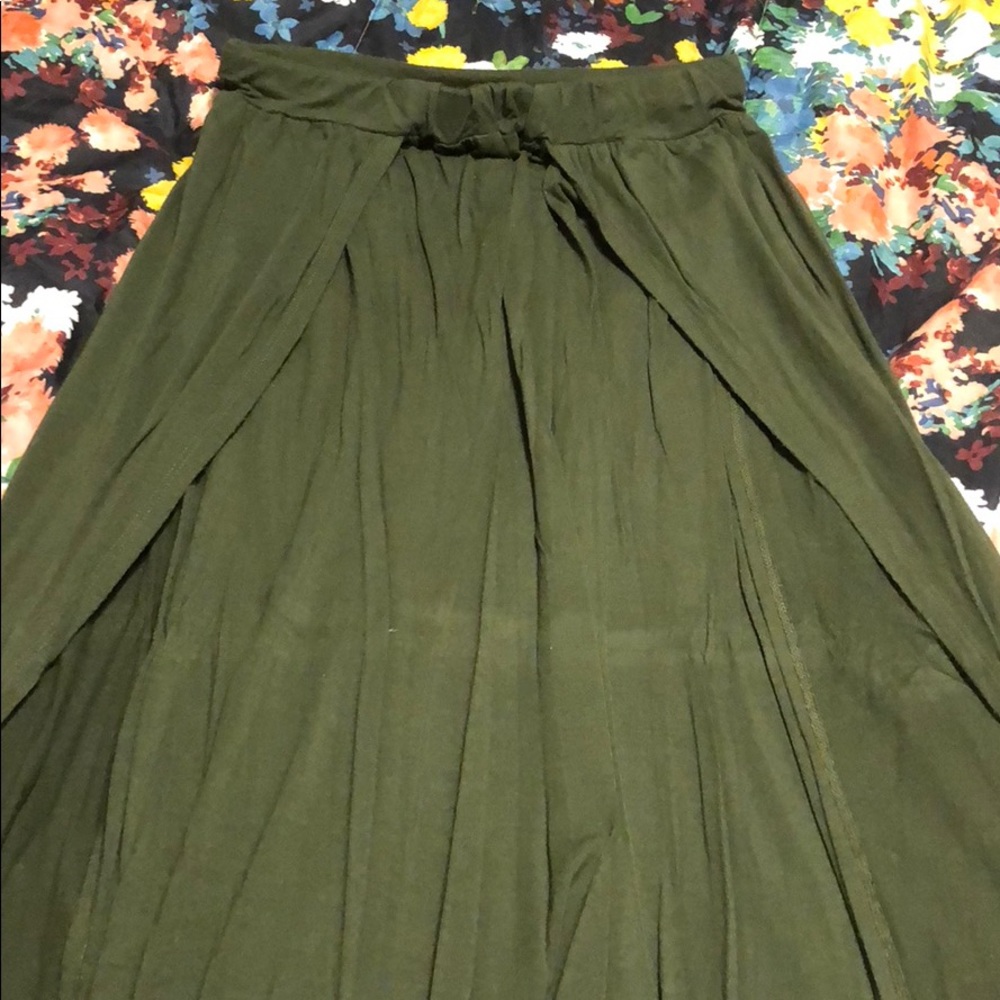 olive green double slit maxi skirt